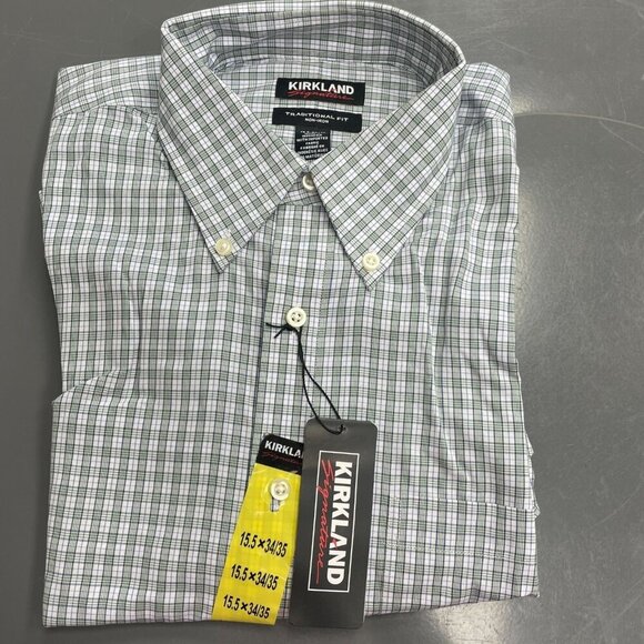 NEW Kirkland Signature Men's 15.5 x 34/35 Traditional Fit Button down Dress shir - Picture 1 of 4